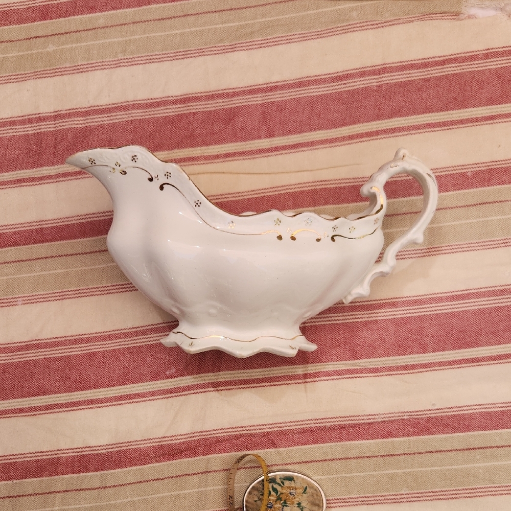 Johnson Bros White Gravy Boat with Gold Accents